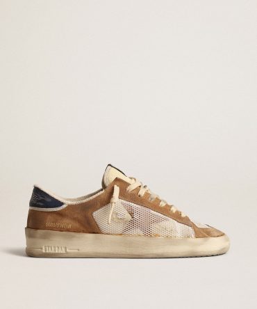 Stardan in beige nylon and mesh with tobacco suede inserts