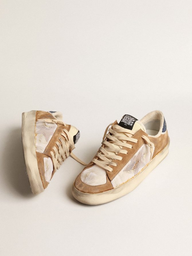 Stardan in beige nylon and mesh with tobacco suede inserts - Image 2