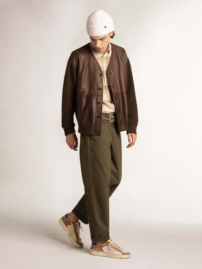 Stardan in beige nylon and mesh with tobacco suede inserts - Image 3