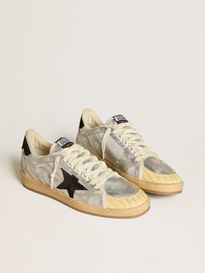 Ball Star LAB in silver leather with black suede star and heel tab - Image 2