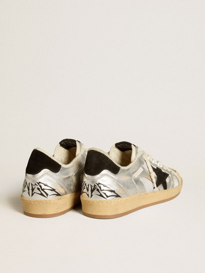 Ball Star LAB in silver leather with black suede star and heel tab - Image 4