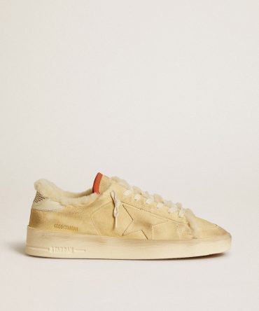 Stardan in beige suede with leather heel tab and shearling lining