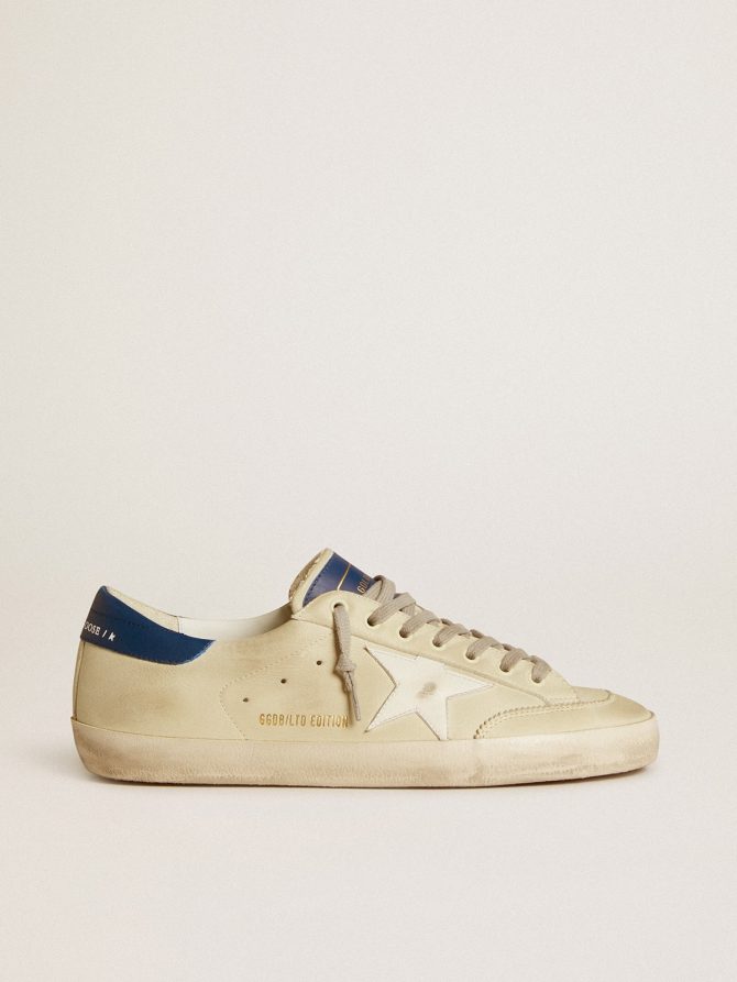 Men’s Super-Star LTD in nubuck with white leather star and blue heel tab