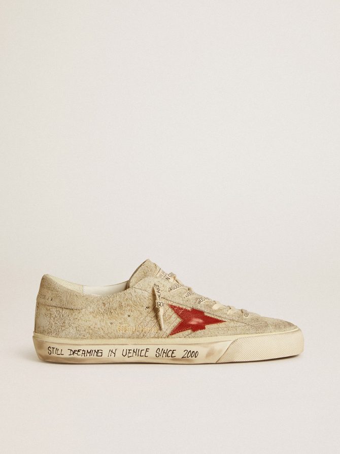Men’s Super-Star LTD in gray suede with red leather star