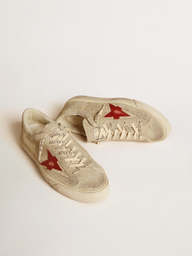 Men’s Super-Star LTD in gray suede with red leather star - Image 2