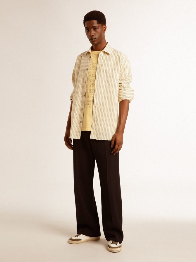 Men’s ecru cotton shirt with narrow black stripes - Image 3