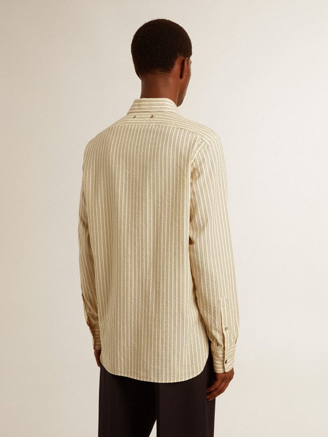 Men’s ecru cotton shirt with narrow black stripes - Image 4