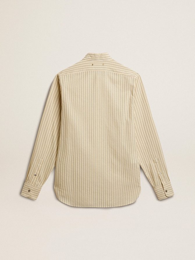 Men’s ecru cotton shirt with narrow black stripes - Image 6