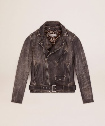 Men’s biker jacket in distressed leather
