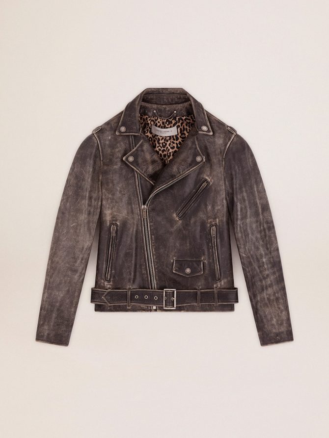 Men’s biker jacket in distressed leather