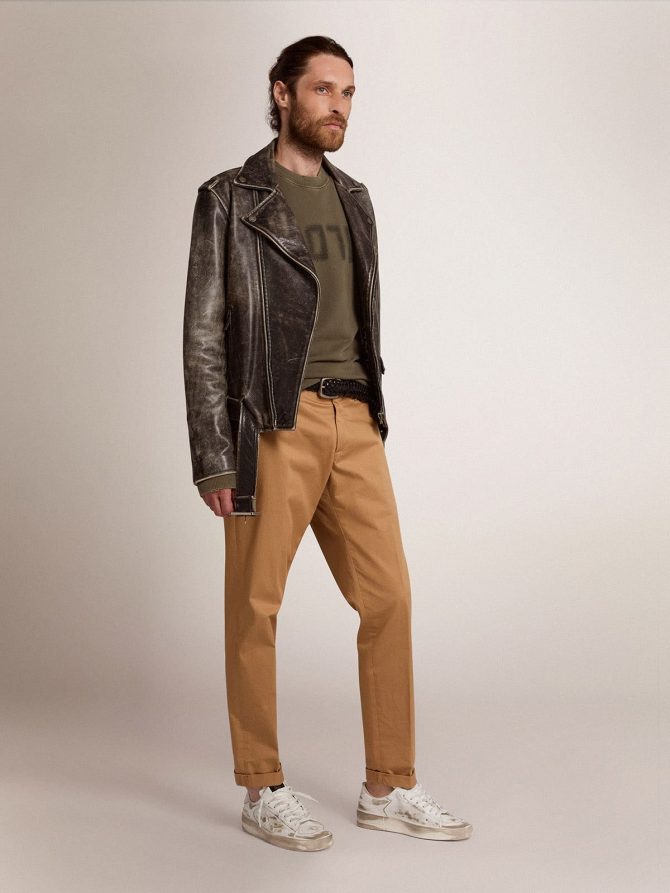 Men’s biker jacket in distressed leather - Image 3
