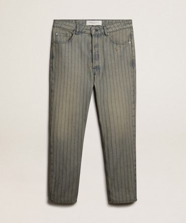 Men’s gray pants in striped denim