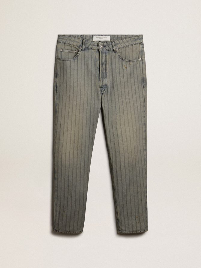 Men’s gray pants in striped denim