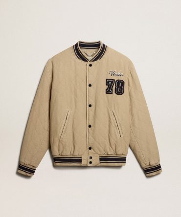Khaki-colored quilted cotton bomber jacket