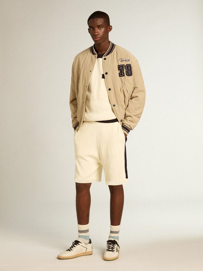 Khaki-colored quilted cotton bomber jacket - Image 3