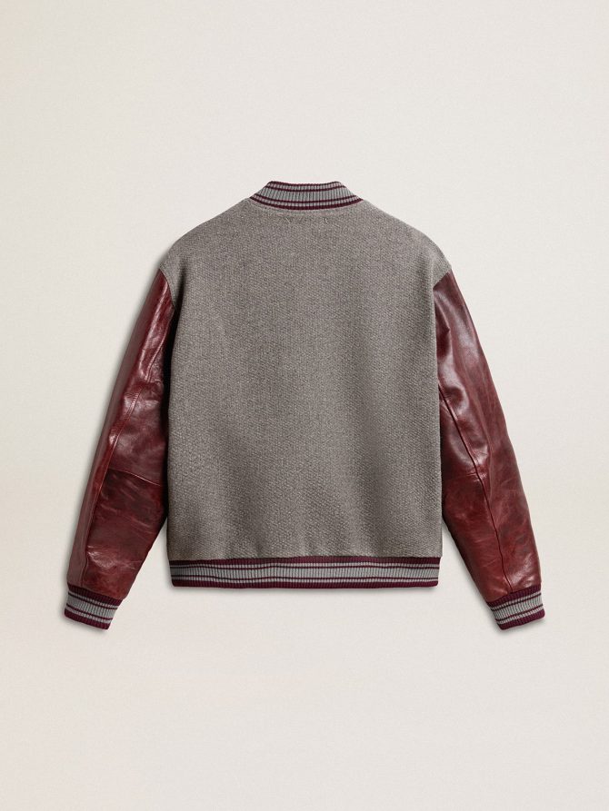 Bomber jacket in gray melange wool with leather sleeves - Image 7
