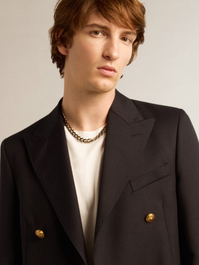 Men’s double-breasted blazer in dark blue - Image 2