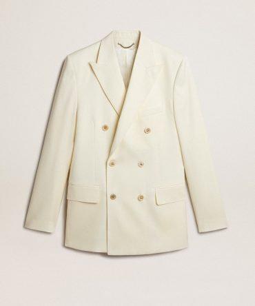 Men’s cream-colored double-breasted blazer