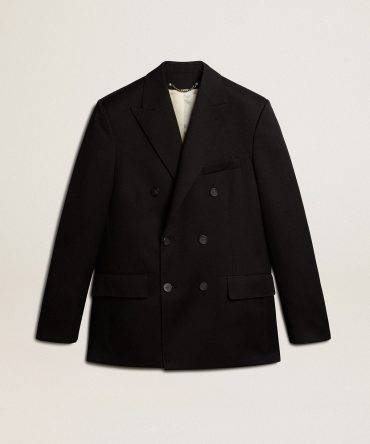 Men’s black double-breasted blazer with button fastening