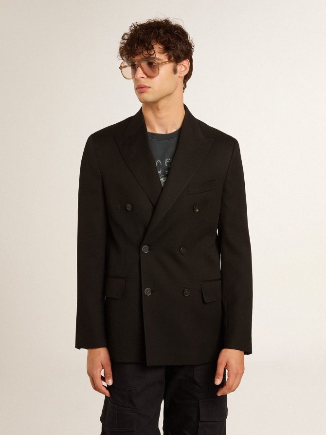 Men’s black double-breasted blazer with button fastening - Image 2