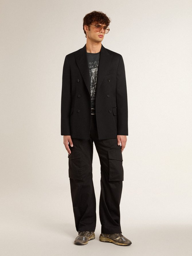 Men’s black double-breasted blazer with button fastening - Image 3