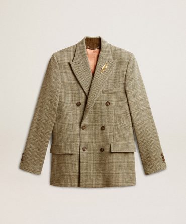 Men’s double-breasted blazer in Shetland wool