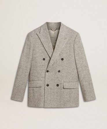 Men’s double-breasted jacket in gray silk and chevron wool