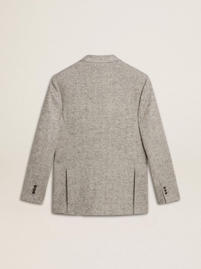 Men’s double-breasted jacket in gray silk and chevron wool - Image 7