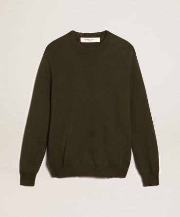 Men’s round-neck sweater in military green cotton
