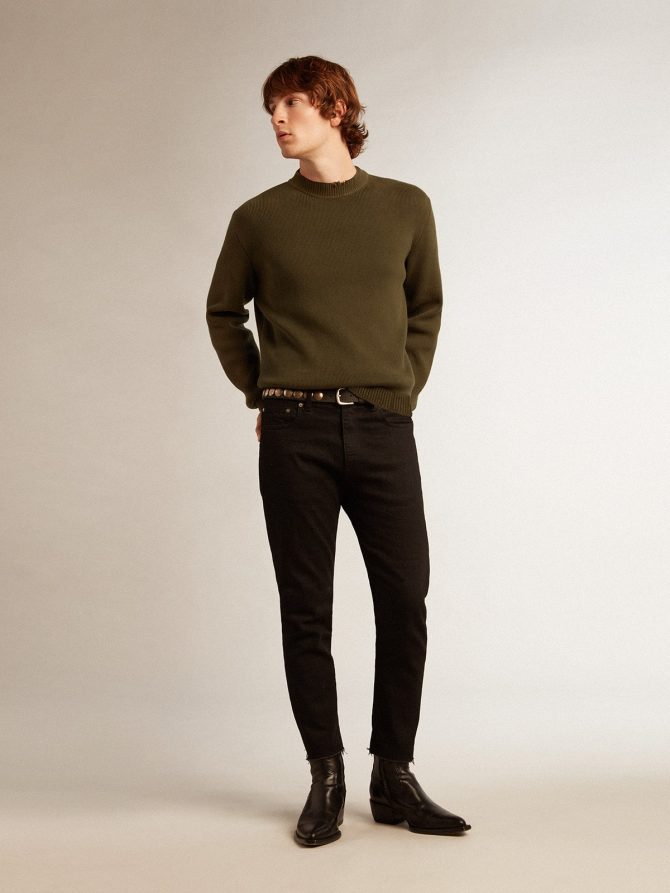 Men’s round-neck sweater in military green cotton - Image 3
