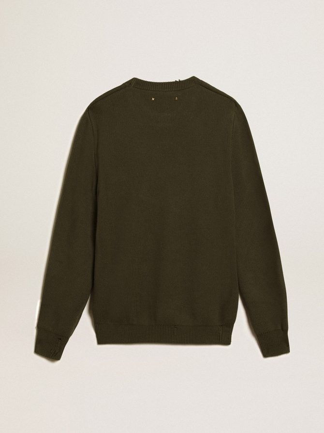 Men’s round-neck sweater in military green cotton - Image 6