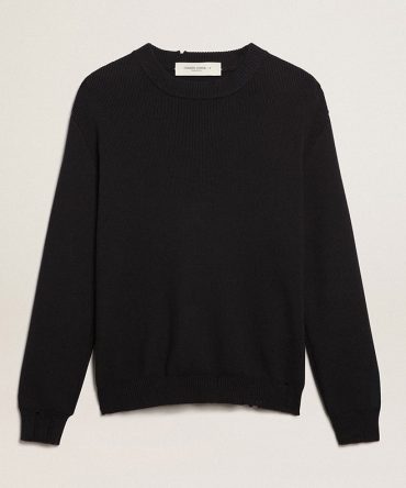 Men’s round-neck sweater in dark blue cotton