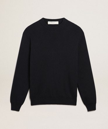 Men’s round-neck sweater in dark blue cotton with logo