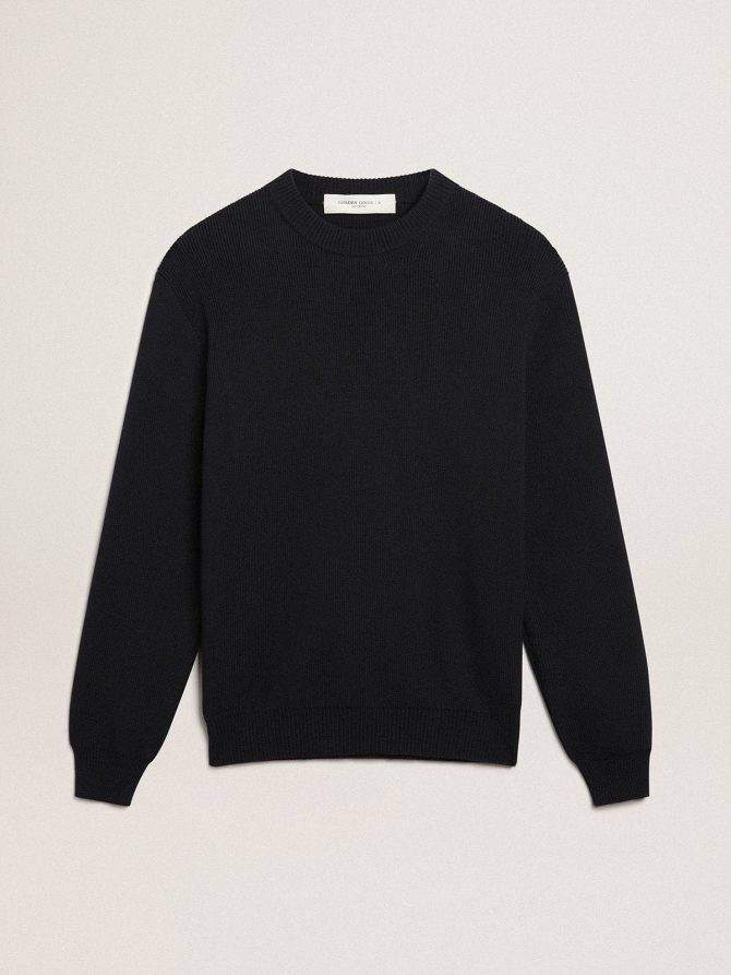 Men’s round-neck sweater in dark blue cotton with logo