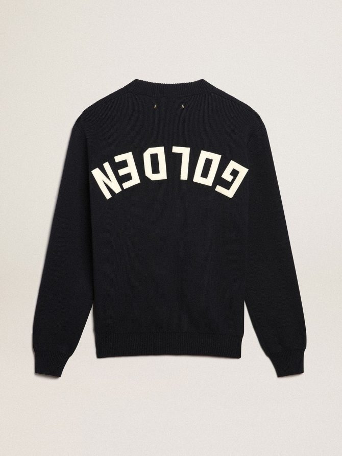 Men’s round-neck sweater in dark blue cotton with logo - Image 5