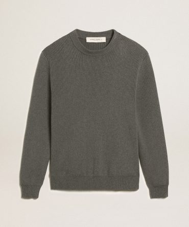 Men’s round-neck sweater in dark gray cotton with logo on the back