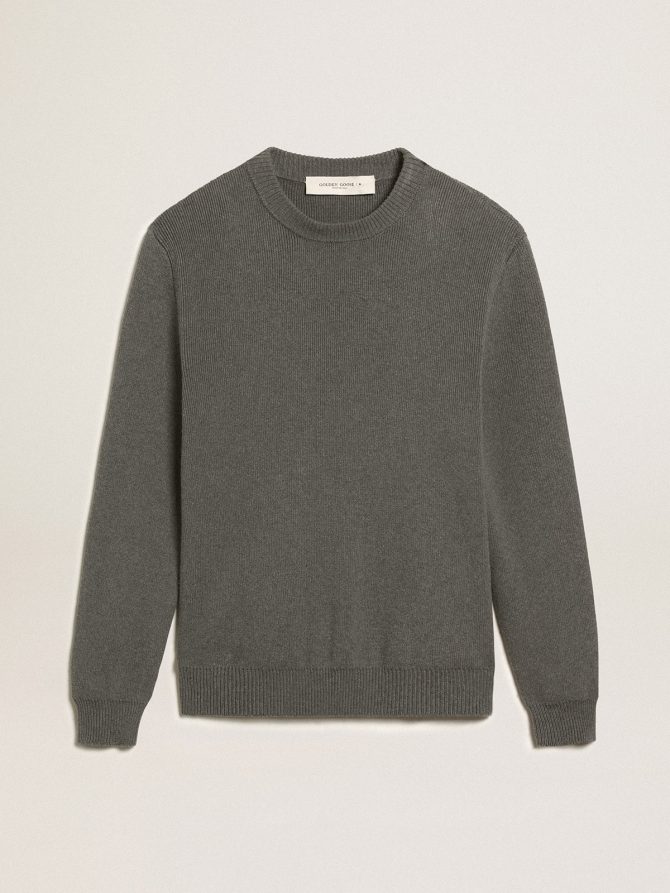 Men’s round-neck sweater in dark gray cotton with logo on the back