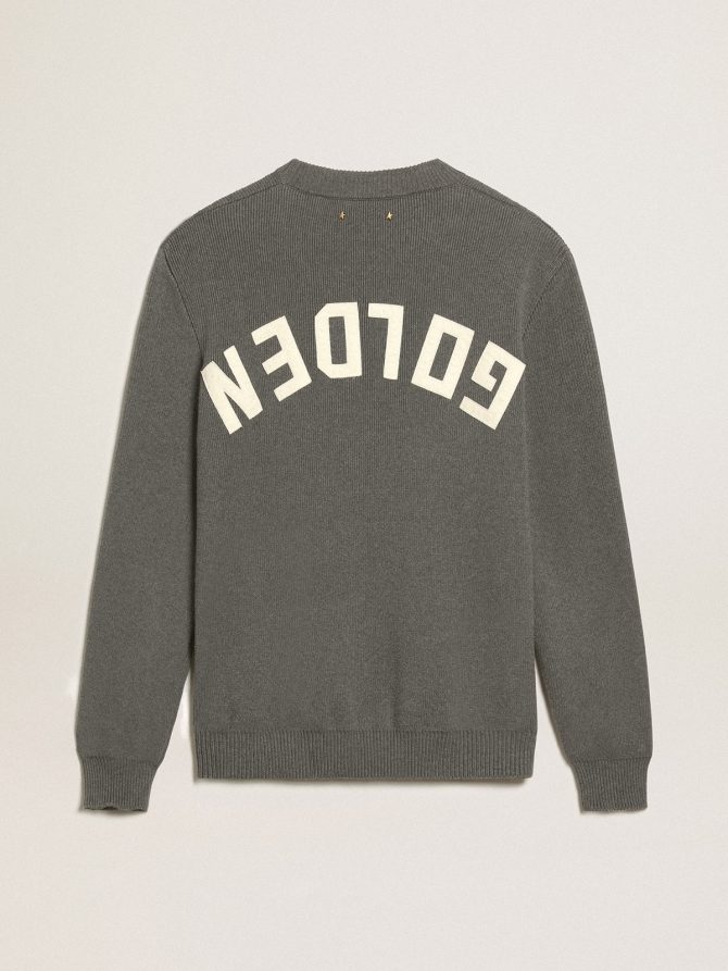 Men’s round-neck sweater in dark gray cotton with logo on the back - Image 5