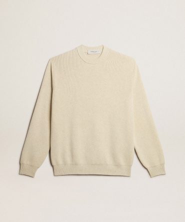 Men’s round-neck sweater in panama-colored cotton with logo on the back