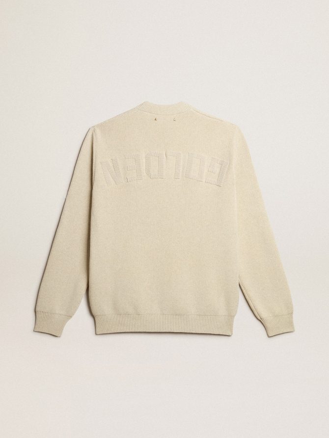 Men’s round-neck sweater in panama-colored cotton with logo on the back - Image 6
