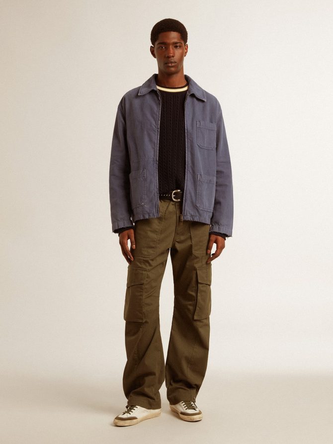 Men’s blue round-neck sweater with contrasting ribbing - Image 3