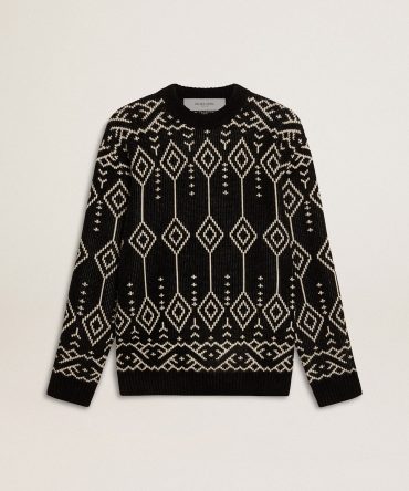 Men’s crew neck wool blend sweater with jacquard argyle design