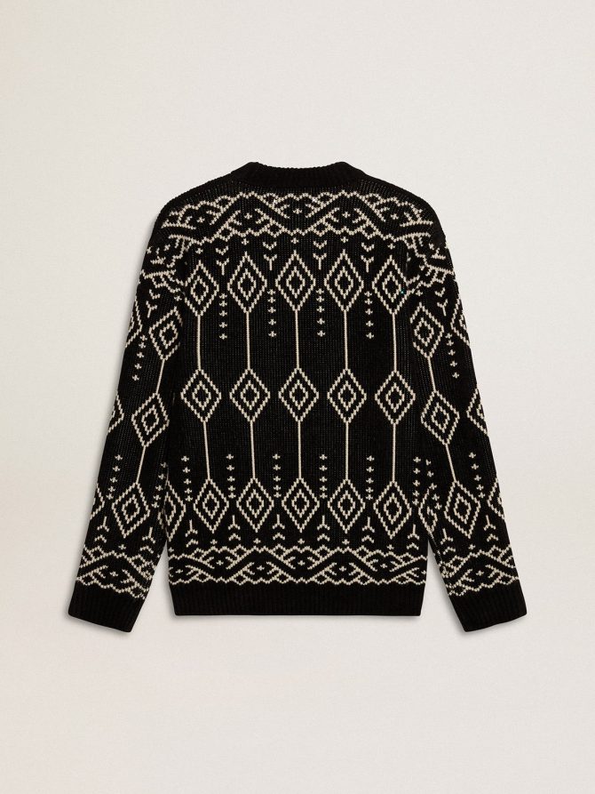 Men’s crew neck wool blend sweater with jacquard argyle design - Image 6