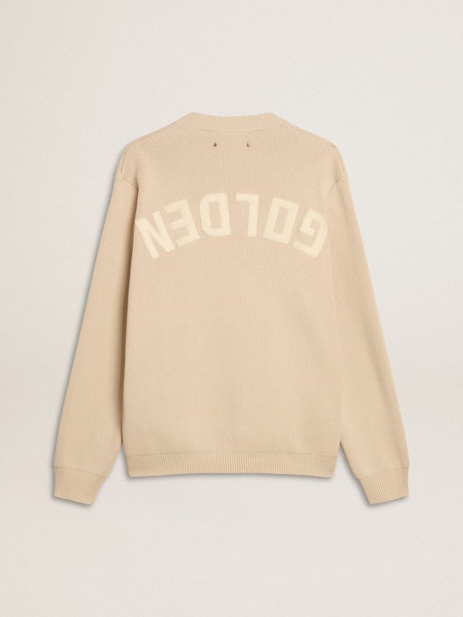 Men’s beige crew neck sweater with ‘Golden’ lettering on the back - Image 2