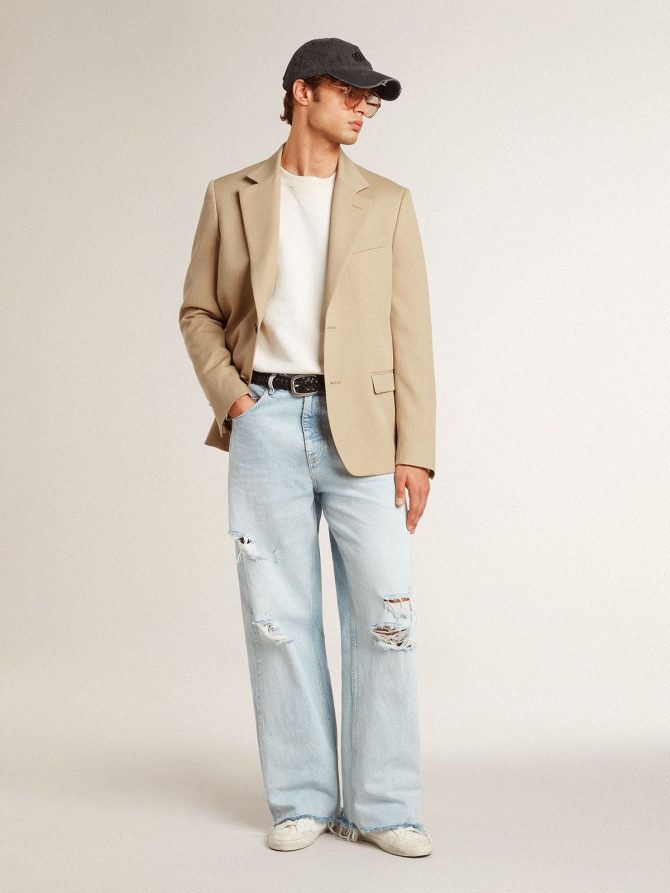 Single-breasted blazer in sand with horn buttons - Image 3
