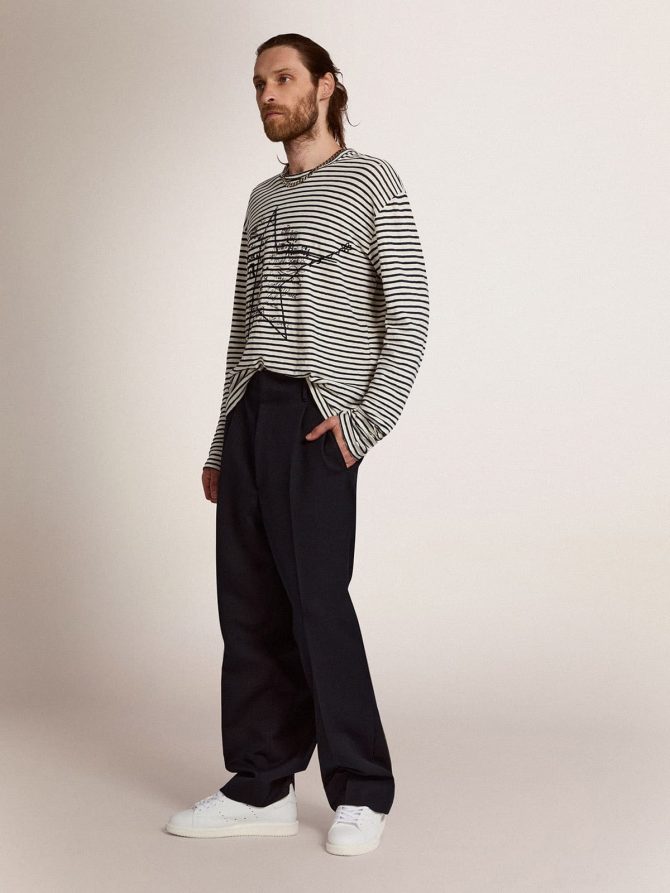 Men’s T-shirt with white and blue stripes and embroidery on the front - Image 3