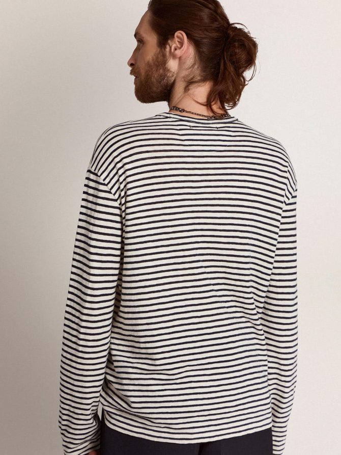 Men’s T-shirt with white and blue stripes and embroidery on the front - Image 4