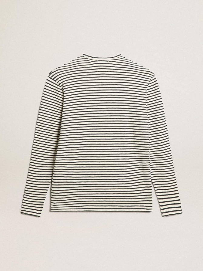 Men’s T-shirt with white and blue stripes and embroidery on the front - Image 6