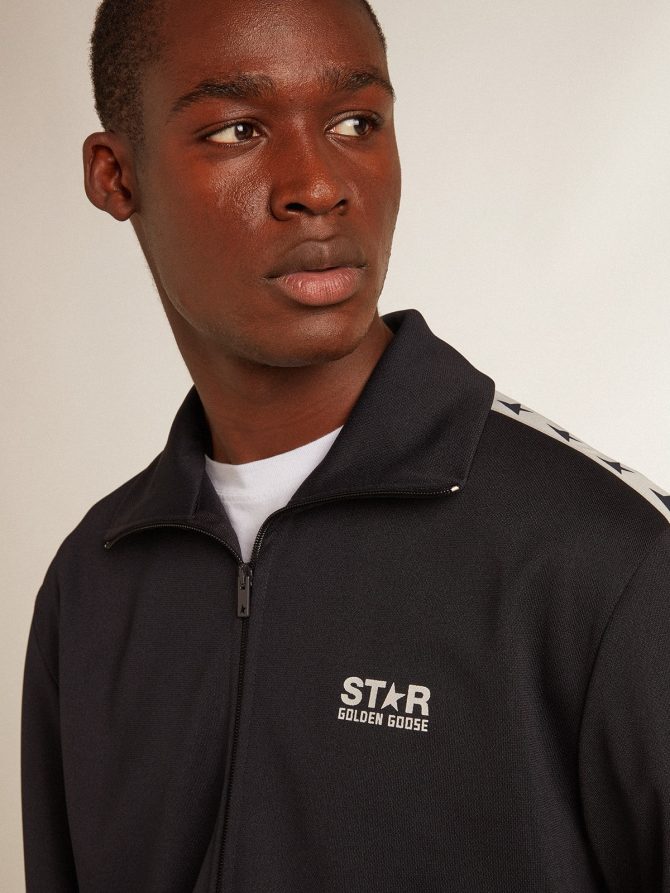 Dark blue sweatshirt with white strip and contrasting blue stars - Image 2