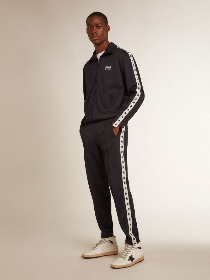 Dark blue sweatshirt with white strip and contrasting blue stars - Image 3